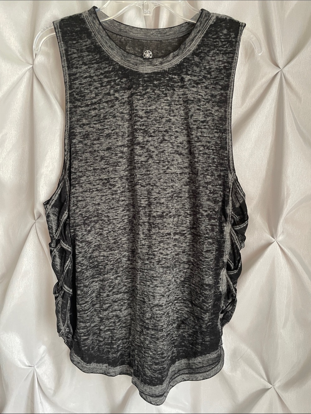 GAIAM Black and Gray Side-Ruched Tank
